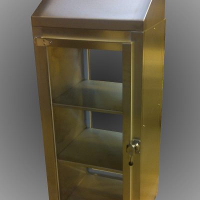 Tall, Wall Mounted PTH in St St with shelves and sloped lid